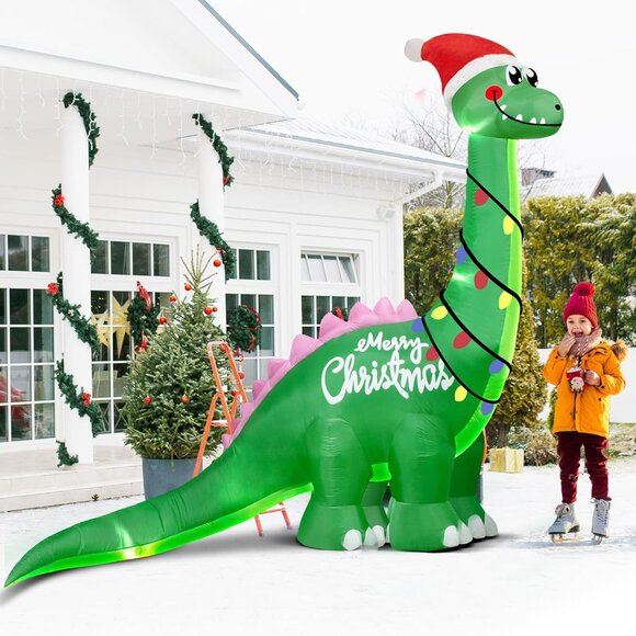 🆕10FT Christmas Inflatables Big Green Dinosaur LED Yard Outdoor Decorations - Picture 6 of 7
